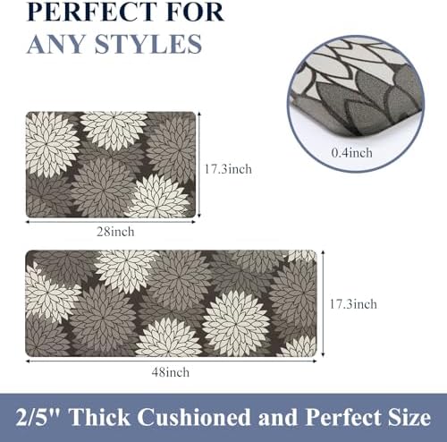 HEBE Anti Fatigue Kitchen Rugs Set of 2, Cushioned Kitchen Mats for Floor