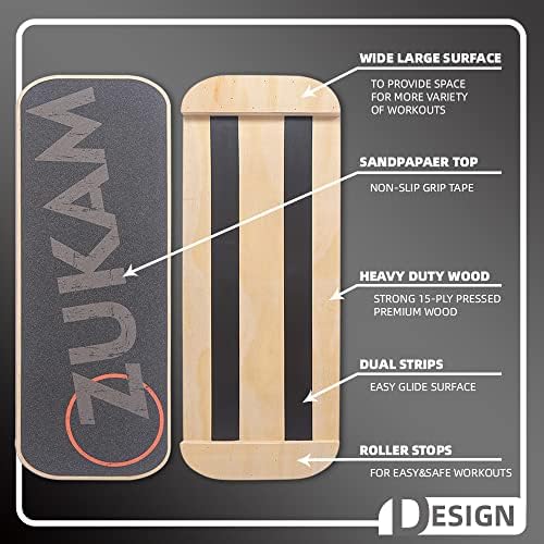 Balance Board Trainer, Wooden Balancing Board with Workout Guide to Exercise and Build Core Stability, Wobble Board for Skateboard, Hockey, Snowboard & Surf Training