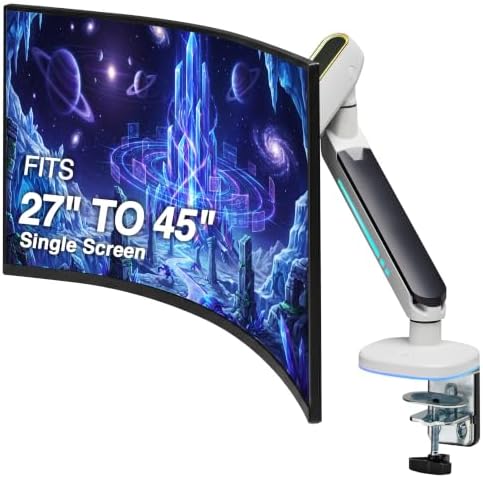 AVLT Single 27”-45” RGB Gaming Monitor Arm Desk Mount - White