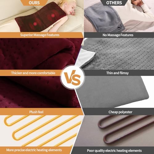 SAROO Massaging Weighted Heating Pad for Back Pain Relief,20"*24",Wine Red