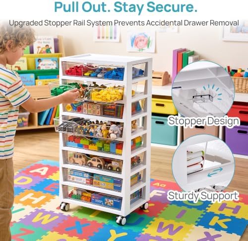 Vtopmart 8 Tier Rolling Cart with Drawers, Clear Plastic