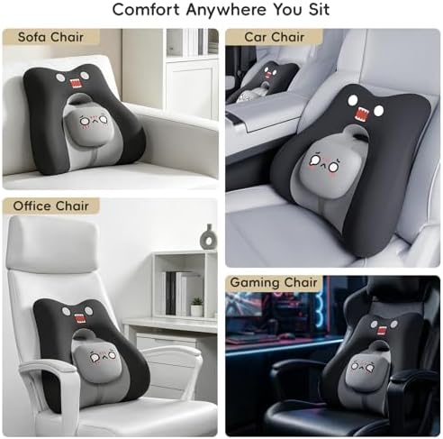 BEBAS Ergonomic Memoery Foam Lumbar Support Pillow for Car & Office, Black