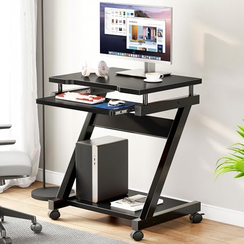 sogesfurniture Mobile Computer Desk with Pull-Out Keyboard Tray & Wheels