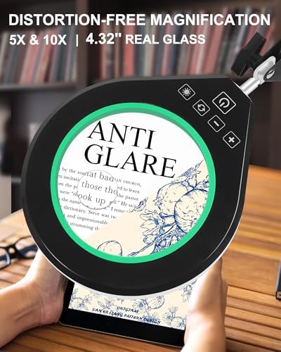 10X/5X Magnifying Lamp with LED Light, Real Glass Lens, Swing Arm, Green