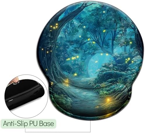 LIMKRIAN Firefly Forest Ergonomic Mouse Pad with Wrist Rest, 9.8 x 8.6in