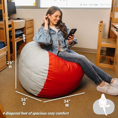 Big Joe Fuf 4Ft Foam Bean Bag Chair with Removable Cover for Kids, Teens, Collegiate Scarlet/Gray Velveteen, Durable Woven Polyester, 4 Foot Large Reading and Gaming Seat