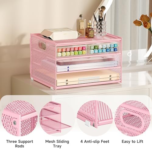 4 Tier Paper Letter Tray Pink Desk Organizer for Desk,Pink File Organizers
