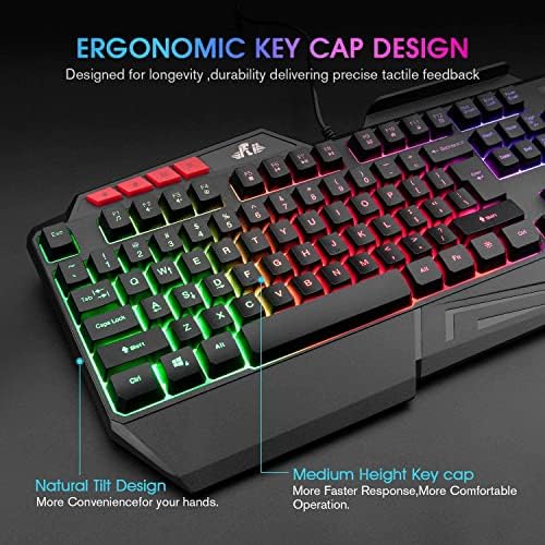 Rii Mechanical Feeling Gaming Keyboard,USB Keyboard with Wrist Rest