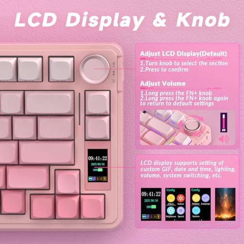 AULA S75 PRO Wireless Mechanical Gaming Keyboard with Screen&Knob, 80 Keys