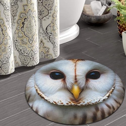 Women's Large Home Decor Mat, Soft Round Yoga Carpet, Non Slip Machine Washable Home Office Circle Rug Cute White Owl