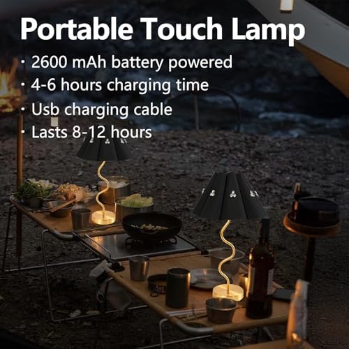 Cordless Rechargeable LED Table Lamp, Portable Desk lamp Battery, 3 Color Stepless Dimming with Memory Function, Suitable for Outdoor, Dinner, Patio & Restaurant. (Black with Diamonds)