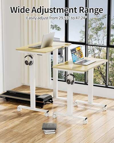Okin Electric Standing Desk 31.5x19.7 Inches Small Computer Desk-Whole Piece Stand up Desk with Wheels Gaming Rolling Home Office Desks, Oak