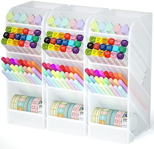 Asten Pen Holder, Pencil Holder for Desk, Pen Organizer (Clear, 3 Pack)