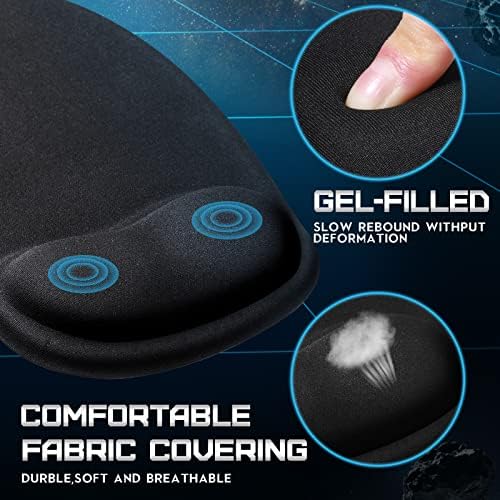Flutesan 9 Pcs Ergonomic Mouse Pad with Wrist Rest Black Mouse Pads Memory Foam Non-Slip Mousepad Comfortable Computer Mousepad with PU Base for Pain Relief Computer Cafe Home Office Desk Accessories
