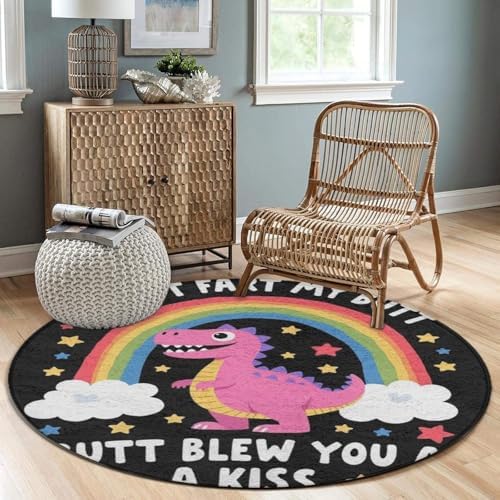 Soft Round Yoga Carpet, Office Chair Decor Round Mat for Carpet and Hardwood Floors I Didnt My Blew You A Kiss Funny Dinosaur