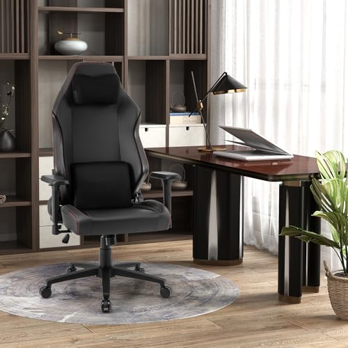 GIANTEX Gaming Chair, Video Game Chair with Magnetic Headrest & Lumbar Support, Ergonomic Computer Chair w/Rocking Function & 2D Armrests, Height Adjustable Swivel Task Chair, Black