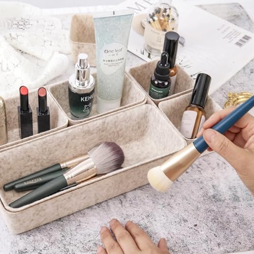 Felt Desk Drawer Organizer, 8pcs Shallow Storage Trays Bins, Office Accessories Box Inserts College Jewelry & Makeup Boxes Containers(Beige)