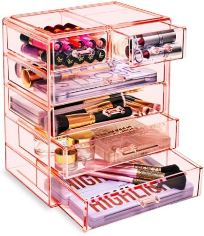 Sorbus 6-Drawer Makeup Organizer with Small & Wide Drawers (Pink)