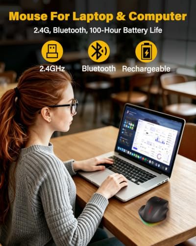 E-YOOSO X54 Ergonomic Mouse, Rechargeable Wireless & Bluetooth Mice, 12KDPI