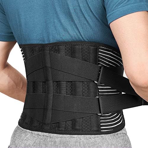 FREETOO Back Braces for Lower Back Pain Relief with 6 Stays, Breathable Back Support Belt for Men/Women for work, Anti-skid lumbar support belt with 16-hole Mesh for sciatica(Waist Size:45.3''-55'')