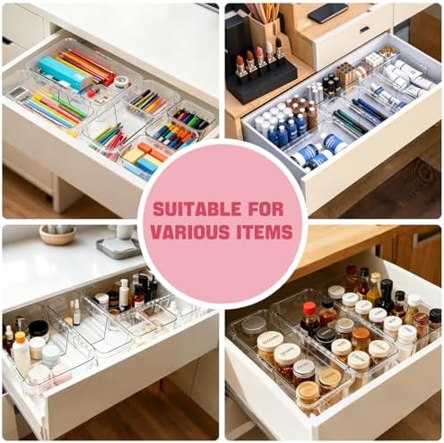 21 PCS Extendable Drawer Organizer Set Clear Stackable Vanity Storage Bins