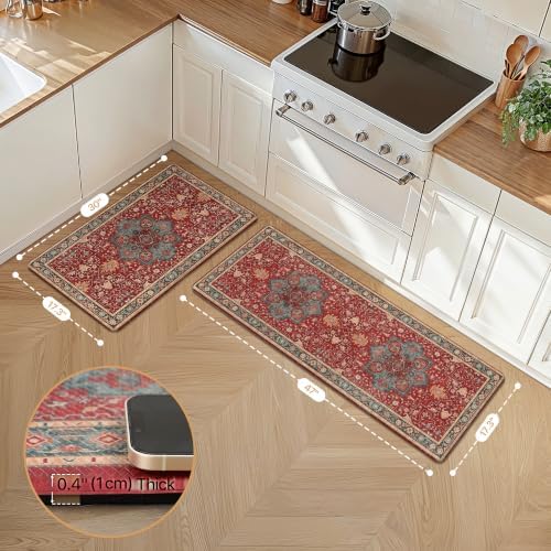 GENIMO Christmas Kitchen Mats for Floor, Anti Fatigue Mats 2PCS,New Red