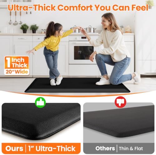 1-Inch Thick Anti-Fatigue Mat for Kitchen and Standing Desk, 20"x48", Black