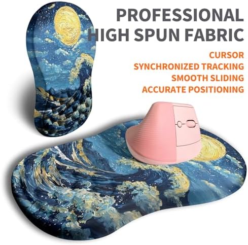 Ergonomic Joint Wrist Support Mouse Pad with Memory Foam Cushion Massage Bump, Carpal Tunnel Pain Relief Mousepad Slope Design for Wrist Rest, 11.8x7.9 in, Waves