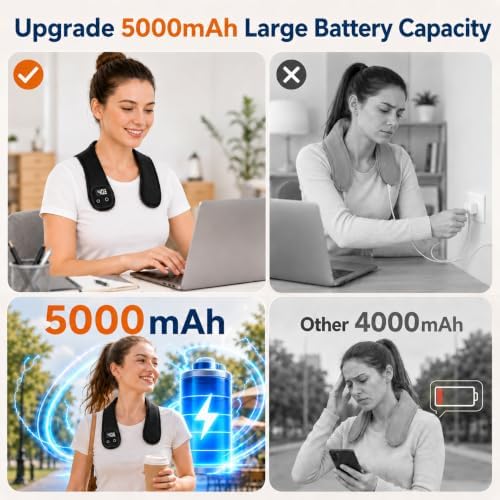 Cordless Electric Heating Pad for Neck & Shoulder, 5000mAh Rechargeable Neck Heating Pad with 3 Heat Levels 3 Time Settings, Portable Small Thin Mini Heated Neck Wrap (Black)