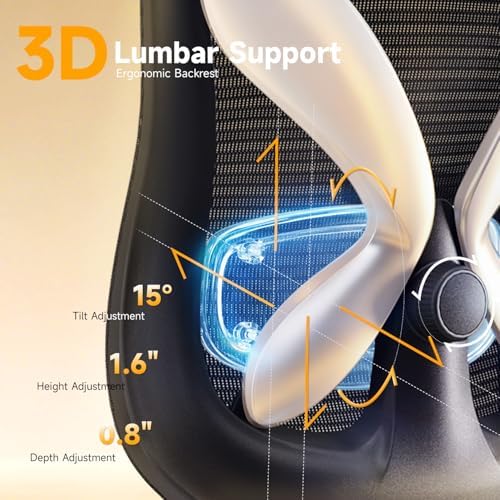 amseatec Ergonomic Mesh Office Chair,5D Flip-Up Arms,3D Lumbar Support