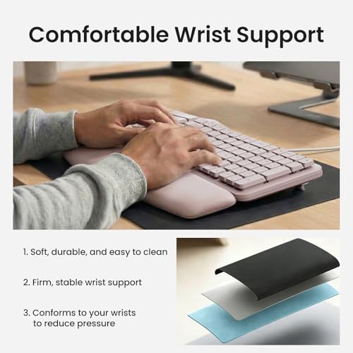 Nulea Ergonomic Keyboard, Wired Keyboard with Split Design and Palm Rest, Volcano Keycaps, Natural Typing, Type C and USB Plug, 2 in 1 Port for Windows and Mac, 3 Colors(Pink)