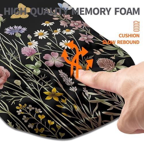 Ergonomic Slope Mouse Pad Wrist Support, Wrist Rest Mousepad for Carpal Tunnel Pain Relief with Massage Bulge and Slow Rebound Memory Foam (12x8 inch, Butterfly and Flower)