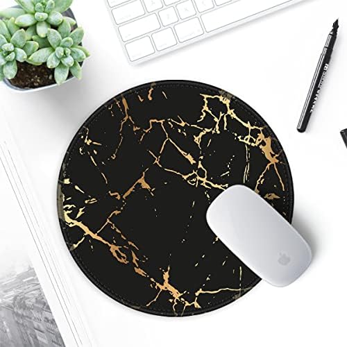 ITNRSIIET Round Mouse Pad with Stitched Edge Premium-Textured Waterproof Non-Slip Rubber Base Desktop Protection Mat Diameter 8.7 inches, Gold Texture Black Marble