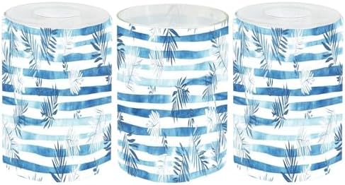 3 Pack Cylinder Glass Lamp Shade Blue stripes seamless pattern palm leaf Covers with 1-5/8" Fitter Opening Light Fixture Replacement for Table Lamp Bathroom Vanity Light