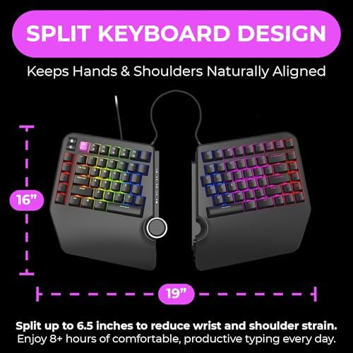 Cloud Nine ErgoTKL Ergonomic Tenkeyless Mechanical Keyboard for PC – Kailh Red – TKL RGB Backlit Ergo Split Key Board