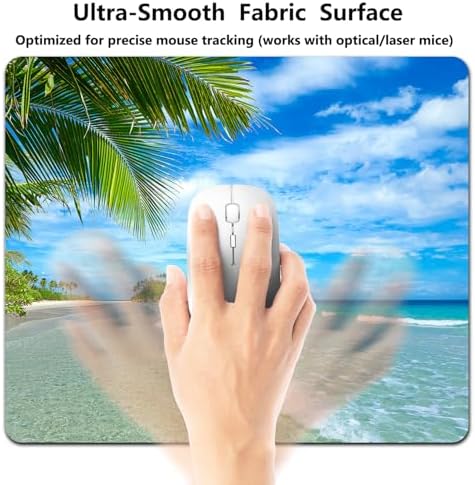 9.5x7.9 Inch Office/Gaming Mouse Pad, Tropical Beach Paradise Turquoise Ocean Coastline Palm Tree Island, Cute Anti-Slip Mat for Desk Decor