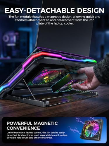 ChillCore 2 Detachable Fans RGB Gaming Laptop Cooling Pad, Rapid Cooling for 15.6-19.3" Laptops, Variable Speed Control, 8 Adjustable Heights - K6 with Memory Foam