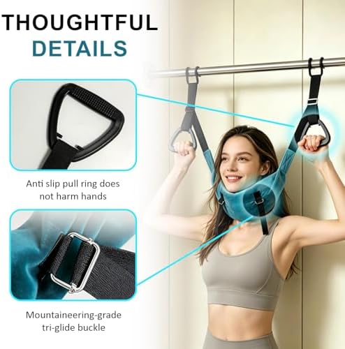 Cervical Neck Traction Device Over Door for Home Use Portable Neck Stretcher Hammock Decompression Home Physical Therapy (Blue)