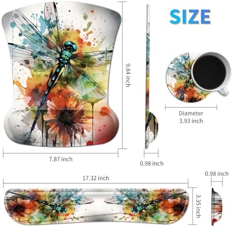 3Pcs Ergonomic Memory Foam Keyboard Wrist Rest Pad Set, Dragonfly