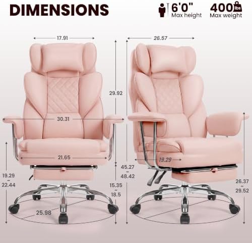 N-GEN GAMING Big and Tall Gaming Chair with Footrest, Reclining Chair, Pink