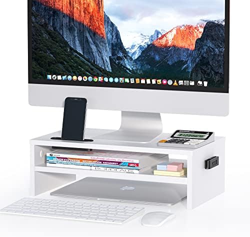 BONTEC Wooden Monitor Stand Riser for Desk, 2-Tier Computer Monitor Stand