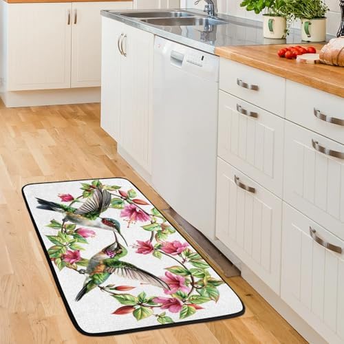Kitchen Mats, Heart Hummingbird Kitchen Rugs, Cushioned Anti Fatigue Kitchen Mats, Non-Slip Standing Desk Mat, Absorbent Kitchen Rug for Floor, Kitchen, Office, Sink, 20"×39"