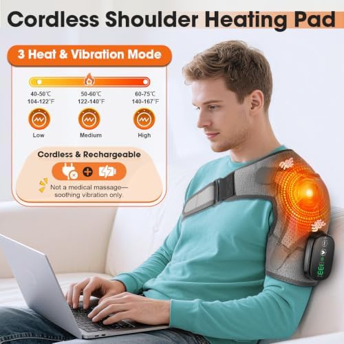 WoloyHeatie Shoulder Heating Pad with Massage, FSA Eligible Shoulder Brace