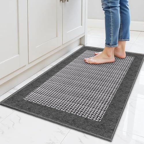 StepRite Chenille Kitchen Rug, Kitchen Mat for Floor, 32'' x 20'', Grey