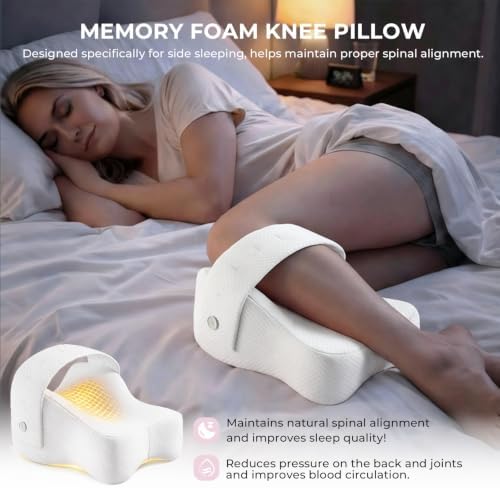 Knee Pillow for Side Sleepers,Memory Foam Balanced Support for Hip & Sciatica Pain Relief,Leg Pillow for Side Sleeping,Adjustable Elastic Strap for Pregnant Women and Seniors (White)