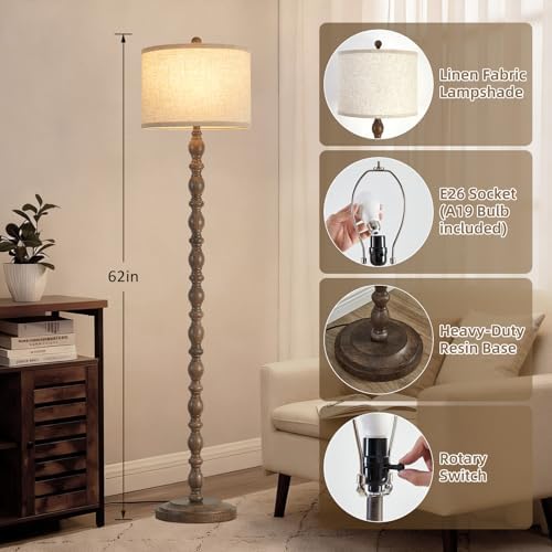 Luvkczc Farmhouse Floor Lamps for Living Room, Standing Lamp with Bulb