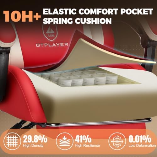 GTPLAYER Gaming Chair with Footrest, Ergonomic Office Chair 400lbs Heavy Duty, Big and Tall Computer Desk Chair with Lumbar Support and Headrest, Faux Leather 90-155° Recline Red