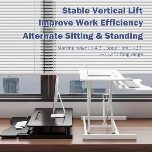 32 Inch Height Adjustable Stand Up Desk Riser, Heavy Duty Computer Workstation with Removable Keyboard Tray - Ergonomic Design for Home Office Workshop Gaming, Spacious Platform(White)