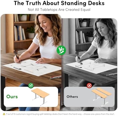 FEZIBO One-Piece Standing Desk, 55"x24" Seamless Tabletop Electric Height Adjustable for Home Office, Study Rooms & Multi-Device Workstations, Black Walnut