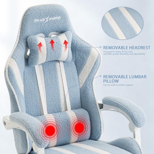 Blue and White Stripes Gaming Chair, Office Desk Chairs with Footrest and Headrest & Armrests for Women, Ergonomic High Back Computer Desk with Headrest & Lumbar